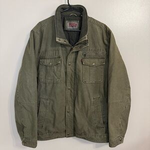 Levi's Men's Olive Green Military Utility Barn Work Jacket Rugged Zip XXL